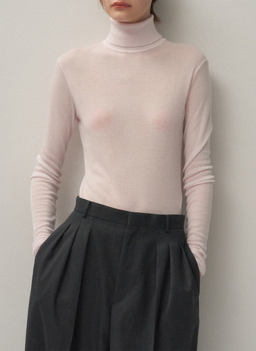 TENCEL SILK CIRCULER RIB TURTLENECK SWEATER 詳細画像 White 1
