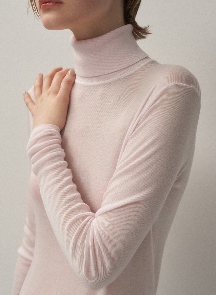 TENCEL SILK CIRCULER RIB TURTLENECK SWEATER 詳細画像 White 2