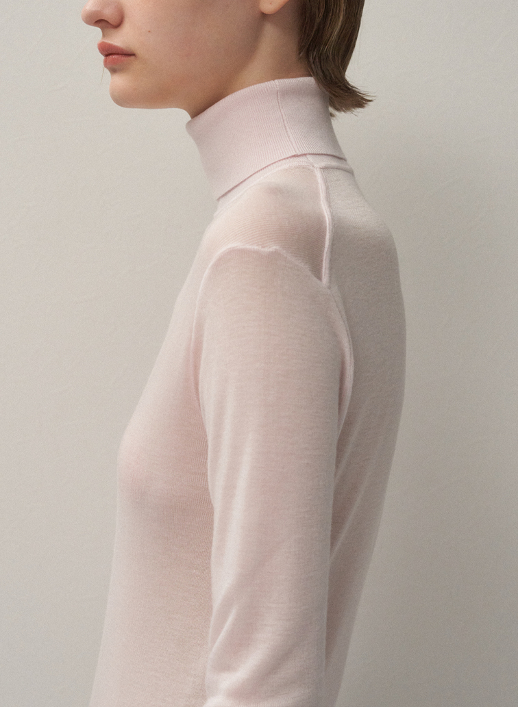 TENCEL SILK CIRCULER RIB TURTLENECK SWEATER 詳細画像 White 3