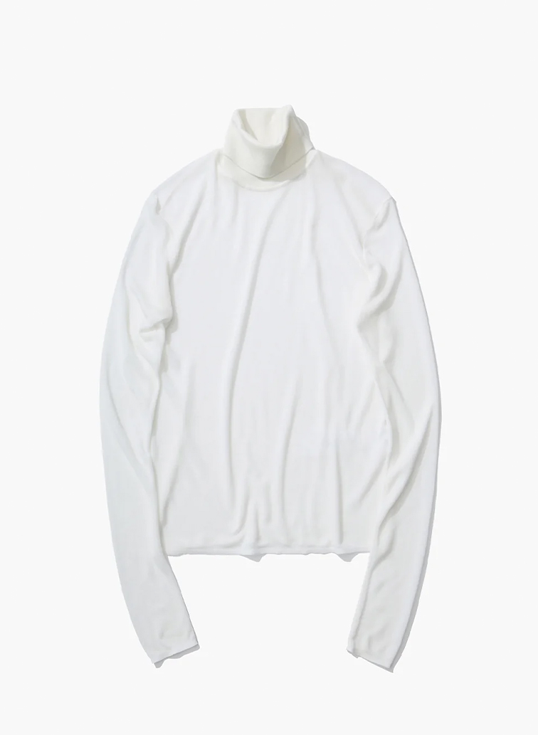 TENCEL SILK CIRCULER RIB TURTLENECK SWEATER 詳細画像 White 1