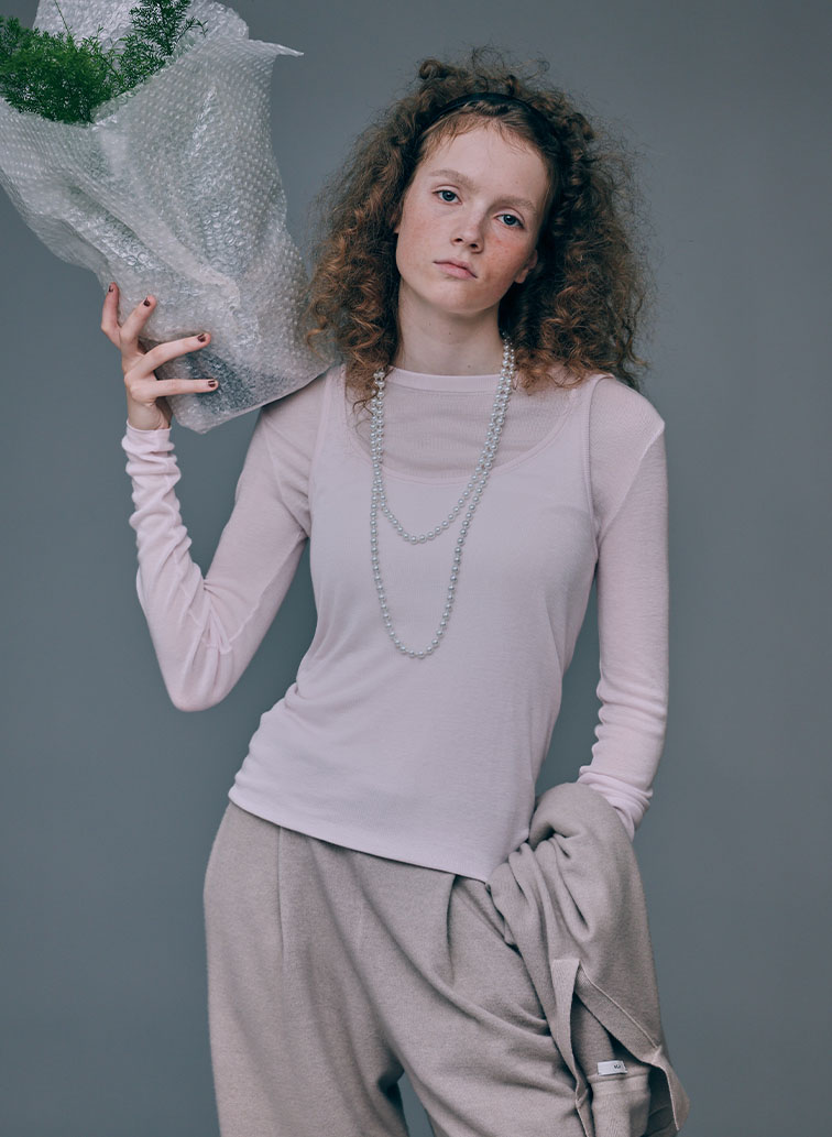 TENCEL SILK CIRCULER RIB CREW&TANK LAYERED 詳細画像 Pink 2