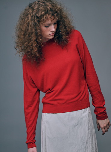 GARMENT DYED CASHMERE SILK CREWNECK SWEATER 詳細画像 Red 2