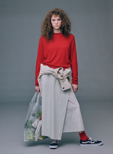 GARMENT DYED CASHMERE SILK CREWNECK SWEATER 詳細画像 Red 3