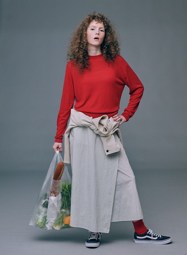 GARMENT DYED CASHMERE SILK CREWNECK SWEATER 詳細画像 Red 4