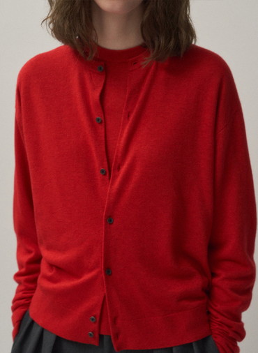 GARMENT DYED CASHMERE SILK CREWNECK CARDIGAN 詳細画像 Red 2