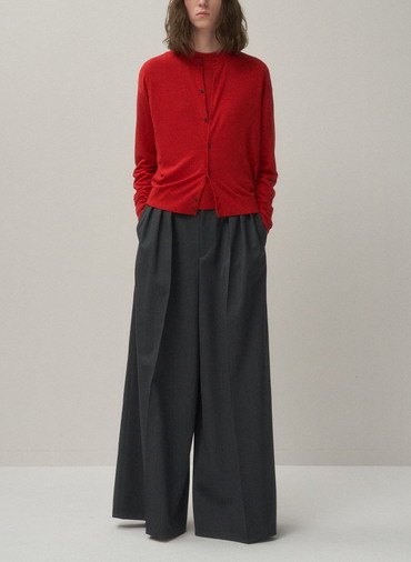 GARMENT DYED CASHMERE SILK CREWNECK CARDIGAN 詳細画像 Red 4