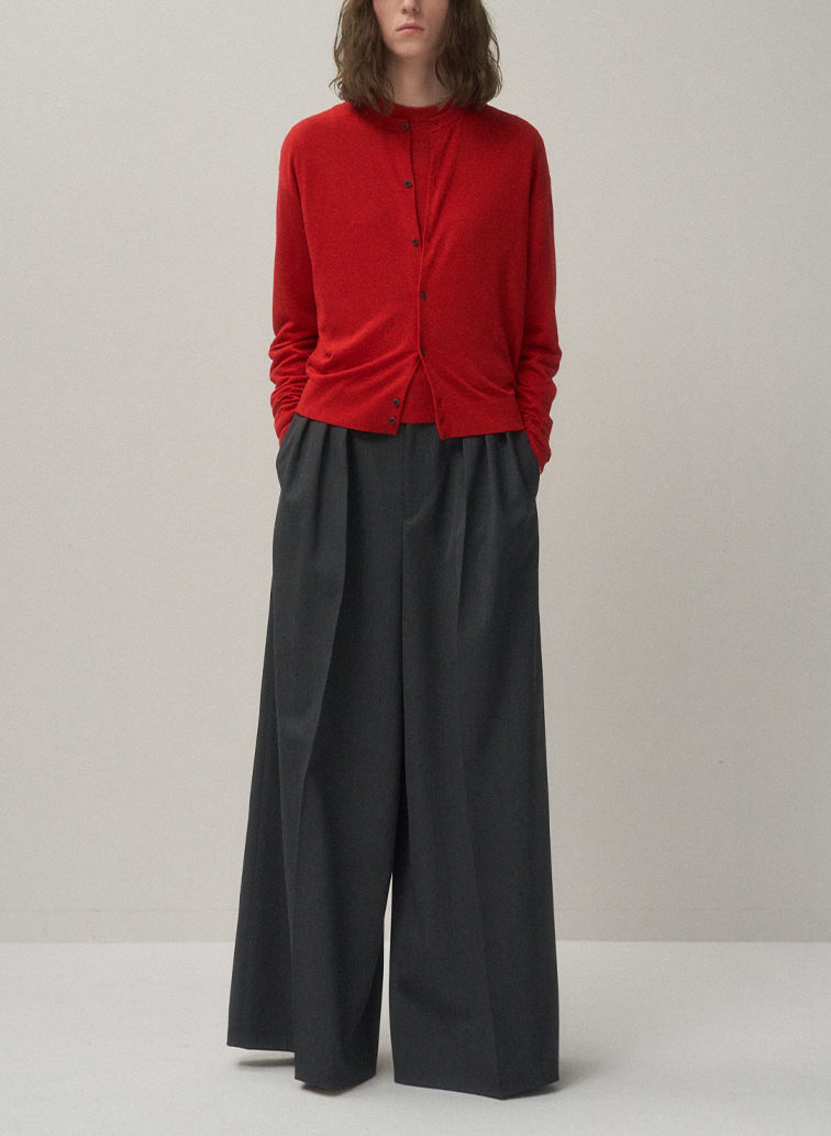 GARMENT DYED CASHMERE SILK CREWNECK CARDIGAN 詳細画像 Red 4