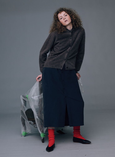 SILK SUEDE BUTTON-DOWN SHIRT DRESS 詳細画像 Navy 3