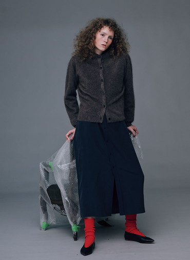 SILK SUEDE BUTTON-DOWN SHIRT DRESS 詳細画像 Navy 4