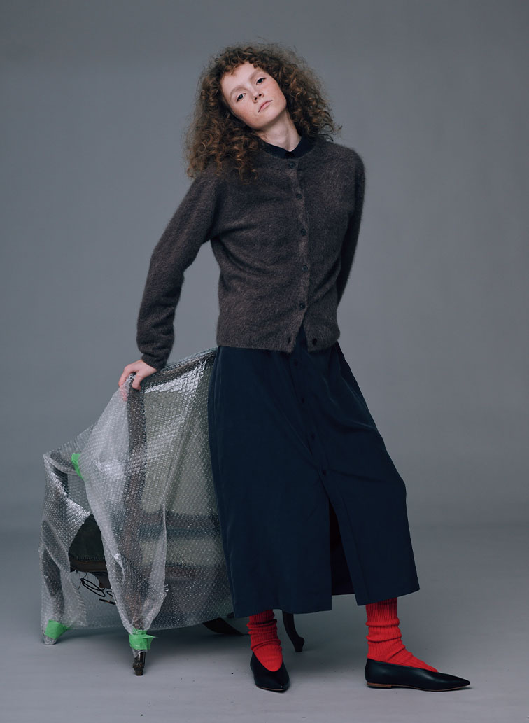 SILK SUEDE BUTTON-DOWN SHIRT DRESS 詳細画像 Navy 2