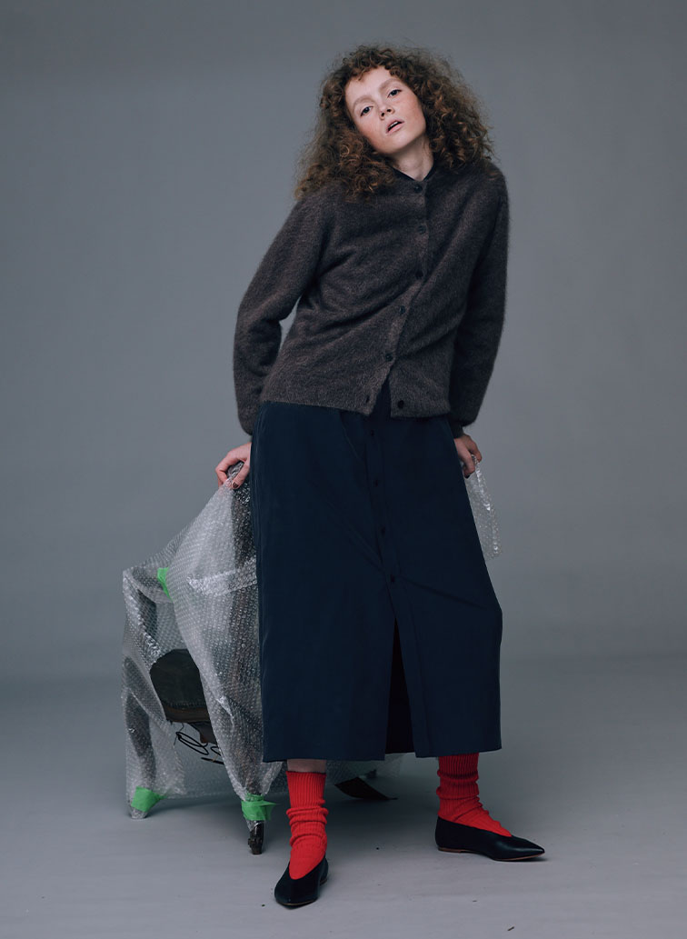 SILK SUEDE BUTTON-DOWN SHIRT DRESS 詳細画像 Navy 3