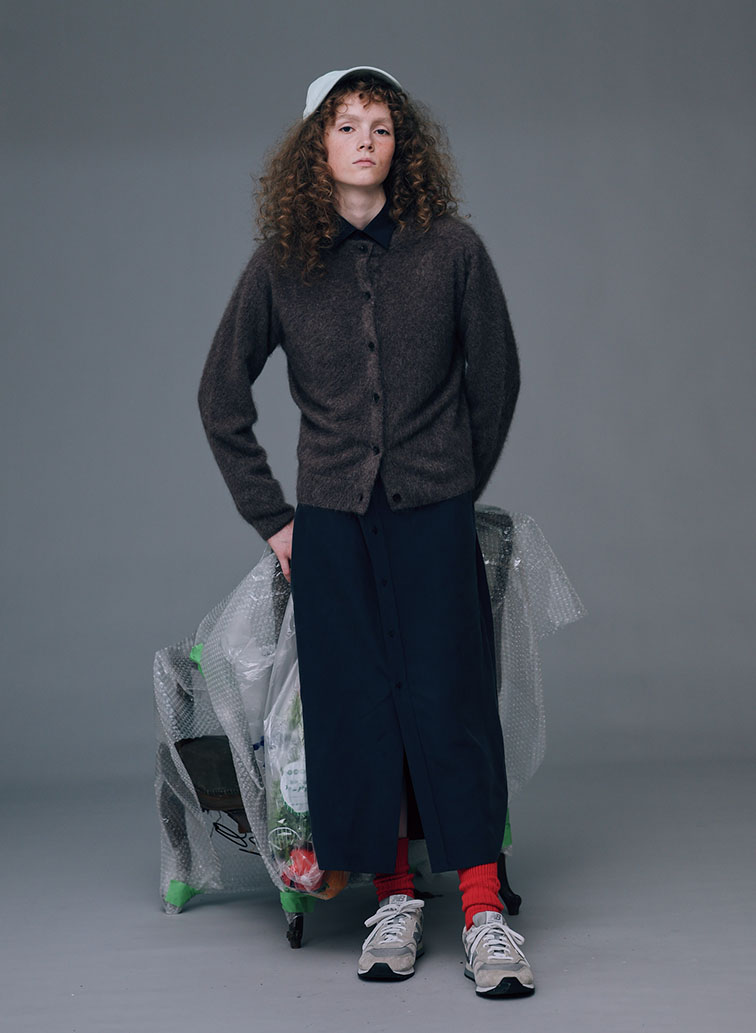 SILK SUEDE BUTTON-DOWN SHIRT DRESS 詳細画像 Navy 8