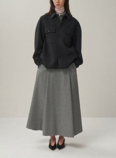 MERINO COLLEGE FLANNNEL FLARED SKIRT 詳細画像 Gray 3