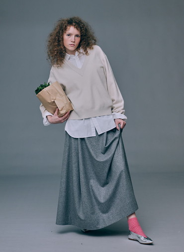 MERINO COLLEGE FLANNNEL FLARED SKIRT 詳細画像 Gray 2