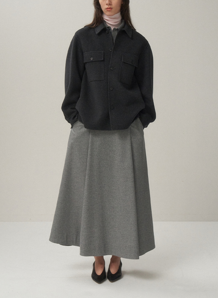 MERINO COLLEGE FLANNNEL FLARED SKIRT 詳細画像 Gray 3