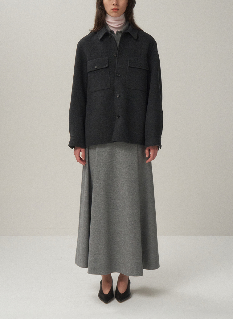 MERINO COLLEGE FLANNNEL FLARED SKIRT 詳細画像 Gray 4
