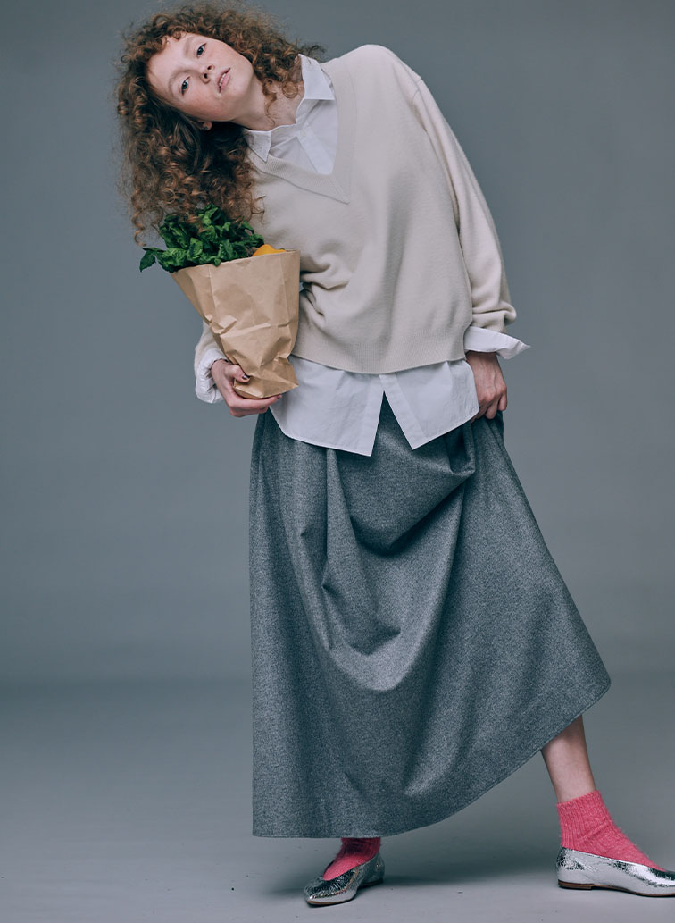 MERINO COLLEGE FLANNNEL FLARED SKIRT 詳細画像 Gray 6