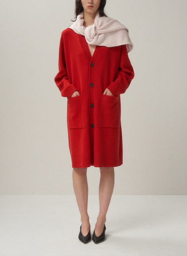 MERINO COLLEGE KNIT OVERSIZED CARDIGAN 詳細画像 Red 2