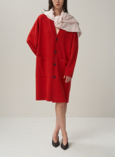 MERINO COLLEGE KNIT OVERSIZED CARDIGAN 詳細画像 Red 3