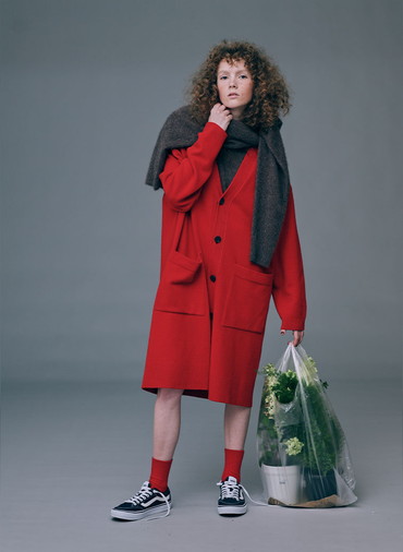 MERINO COLLEGE KNIT OVERSIZED CARDIGAN 詳細画像 Red 6