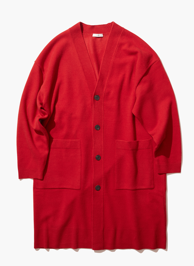 MERINO COLLEGE KNIT OVERSIZED CARDIGAN 詳細画像 Red 5
