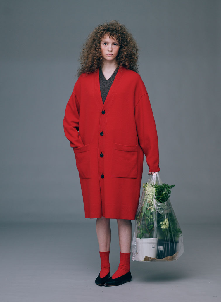 MERINO COLLEGE KNIT OVERSIZED CARDIGAN 詳細画像 Red 2