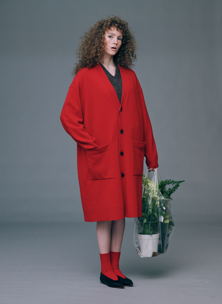 MERINO COLLEGE KNIT OVERSIZED CARDIGAN 詳細画像 Red 3