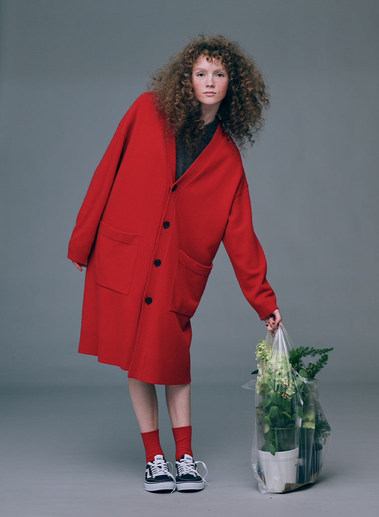 MERINO COLLEGE KNIT OVERSIZED CARDIGAN 詳細画像 Red 4