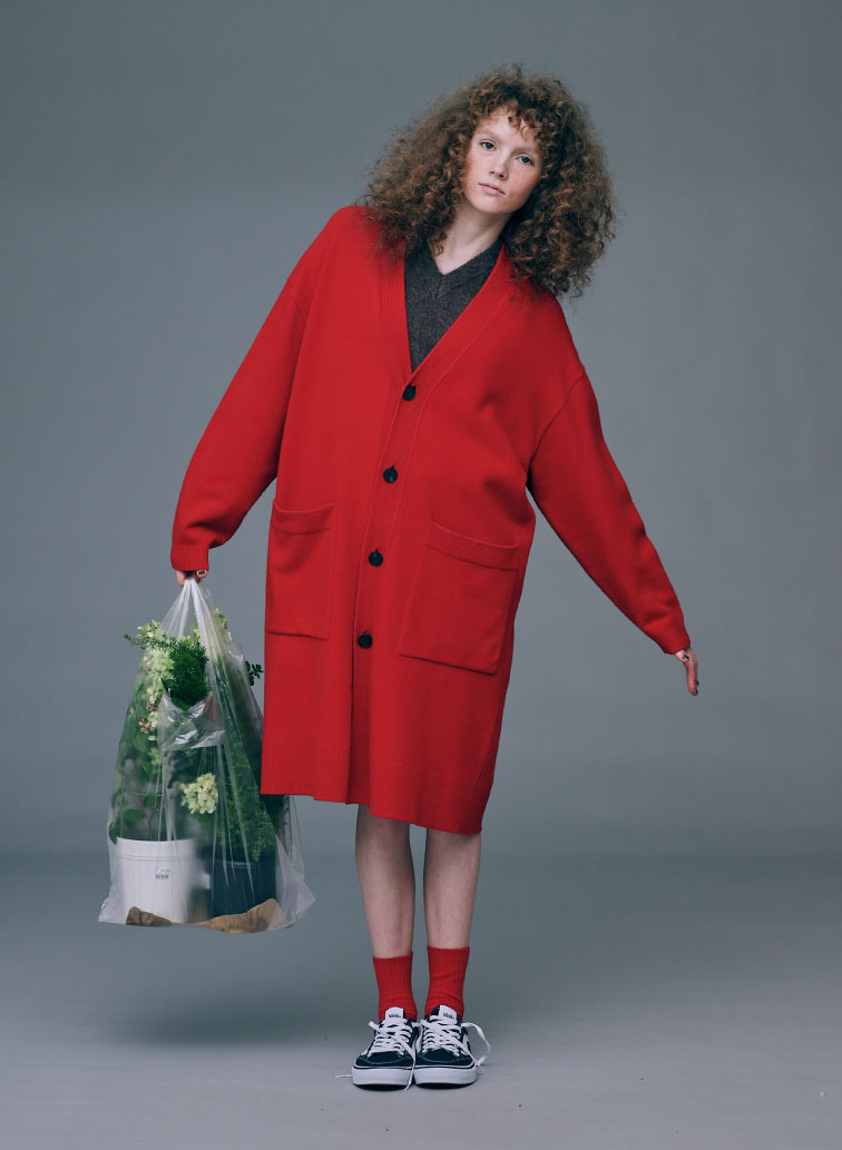 MERINO COLLEGE KNIT OVERSIZED CARDIGAN 詳細画像 Red 5