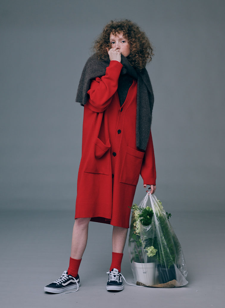 MERINO COLLEGE KNIT OVERSIZED CARDIGAN 詳細画像 Red 7