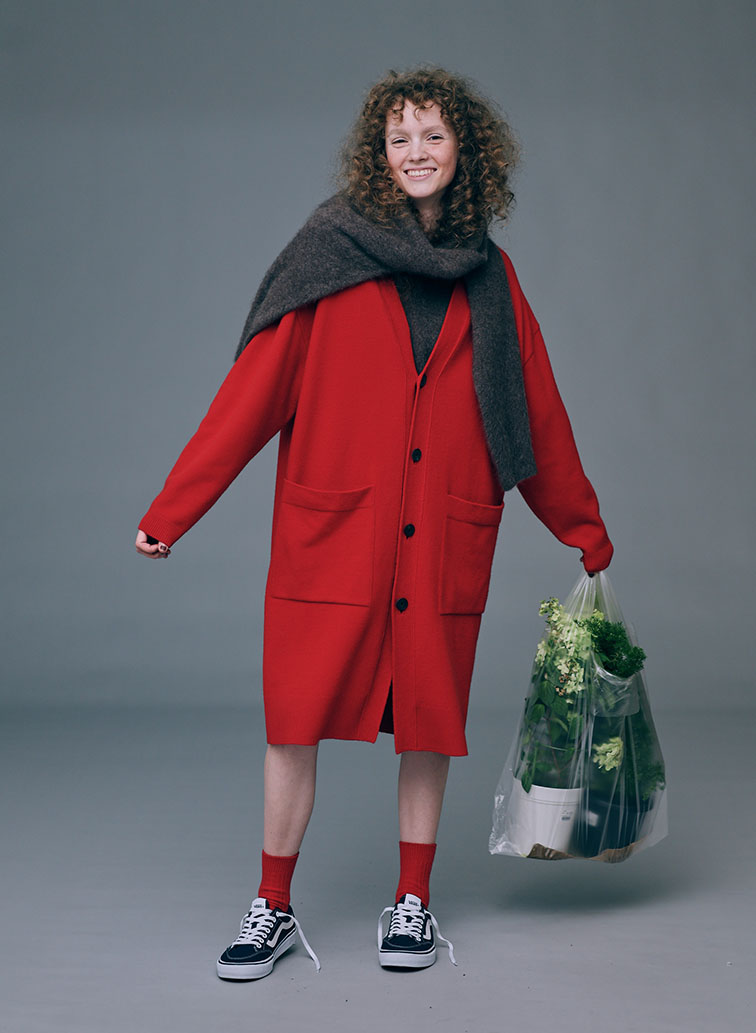 MERINO COLLEGE KNIT OVERSIZED CARDIGAN 詳細画像 Red 8