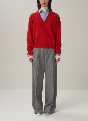 MERINO COLLEGE KNIT V-NECK SWEATER 詳細画像 Off White 1