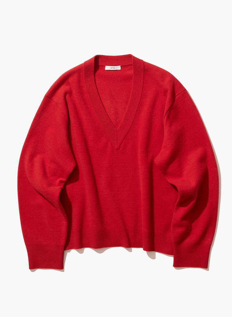 MERINO COLLEGE KNIT V-NECK SWEATER 詳細画像 Red 1