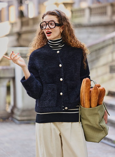 7Gシャギー クルーネックジャケット 詳細画像 Black 2