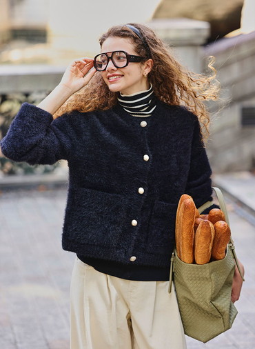 7Gシャギー クルーネックジャケット 詳細画像 Black 3