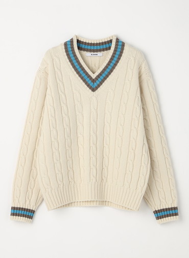 5G チルデン エクストラファインベイビーメリノウール Vネック 詳細画像 Off White 1