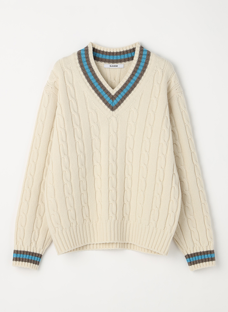 5G チルデン エクストラファインベイビーメリノウール Vネック 詳細画像 Off White 1