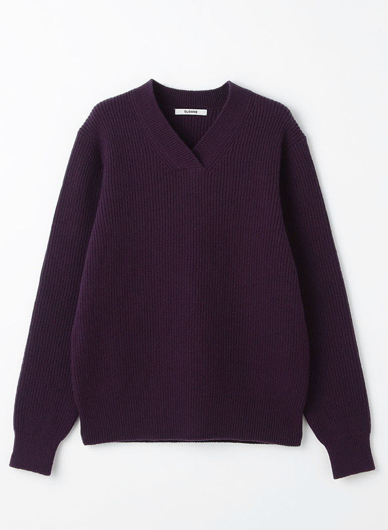 7G 片畦編み ファインラムズウール×カシミヤ Vネック 詳細画像 Purple 1