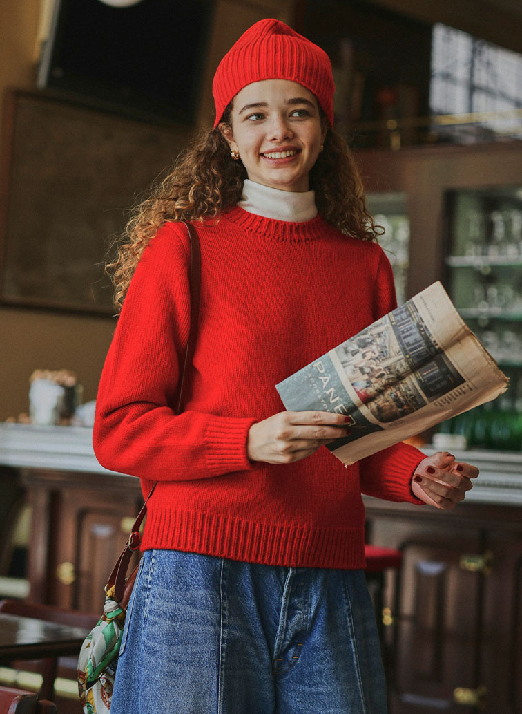 5G ジーロンラム×カシミヤ クルーネック 詳細画像 Red 2