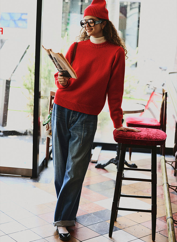 5G ジーロンラム×カシミヤ クルーネック 詳細画像 Red 3