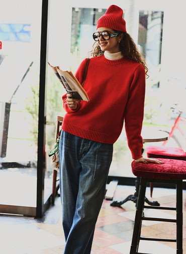 10Gリブ エクストラファインベイビーメリノウール ニットキャップ 詳細画像 Red 4