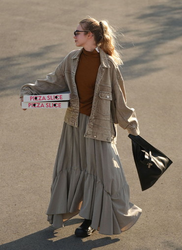 double-end sand wash silk flare skirt 詳細画像 Brown 3