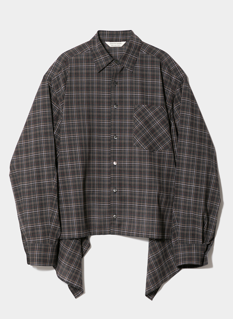 double-end sheerwool check tuxedo shirt 詳細画像 Brown 2