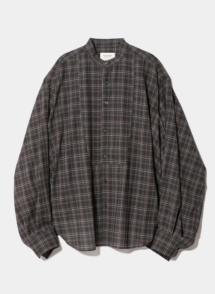 double-end sheerwool check tuxedo shirt 詳細画像 Brown 1
