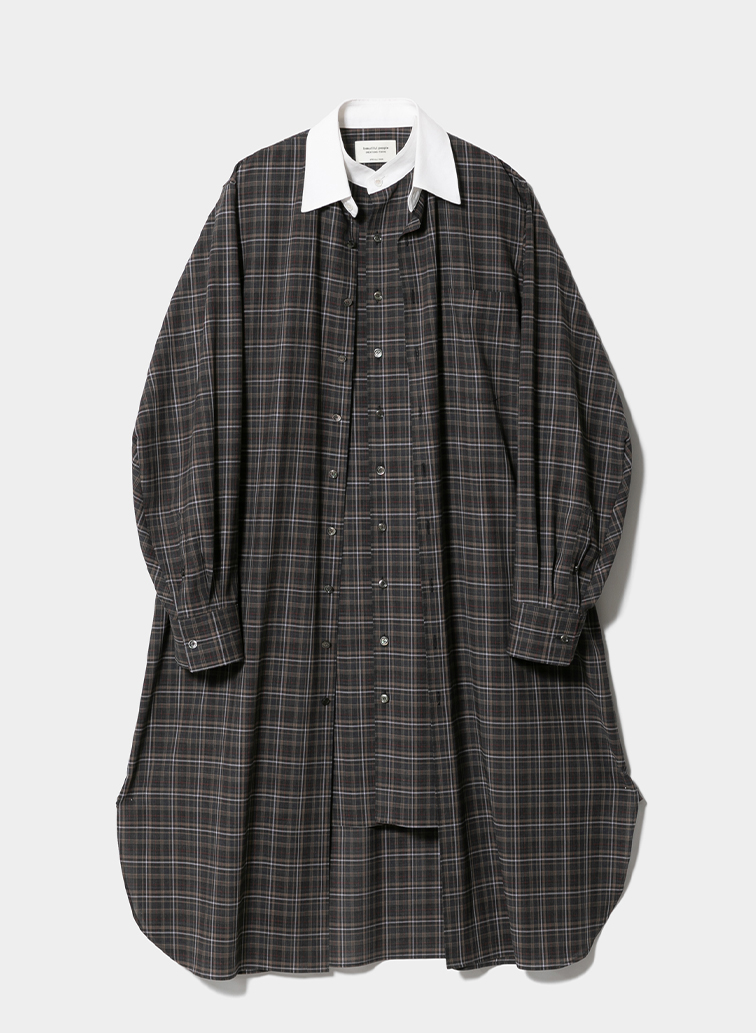 double-front sheerwool check shirtdress 詳細画像 Brown 1