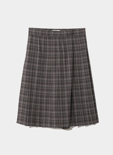 sheer wool check pleated skirt pants
