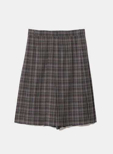 sheer wool check pleated skirt pants 詳細画像 Brown 2