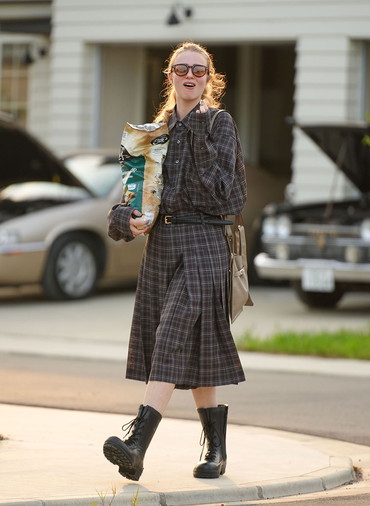 sheer wool check pleated skirt pants 詳細画像 Brown 4