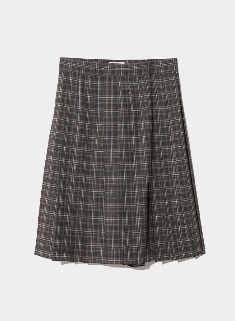 sheer wool check pleated skirt pants 詳細画像 Brown 1
