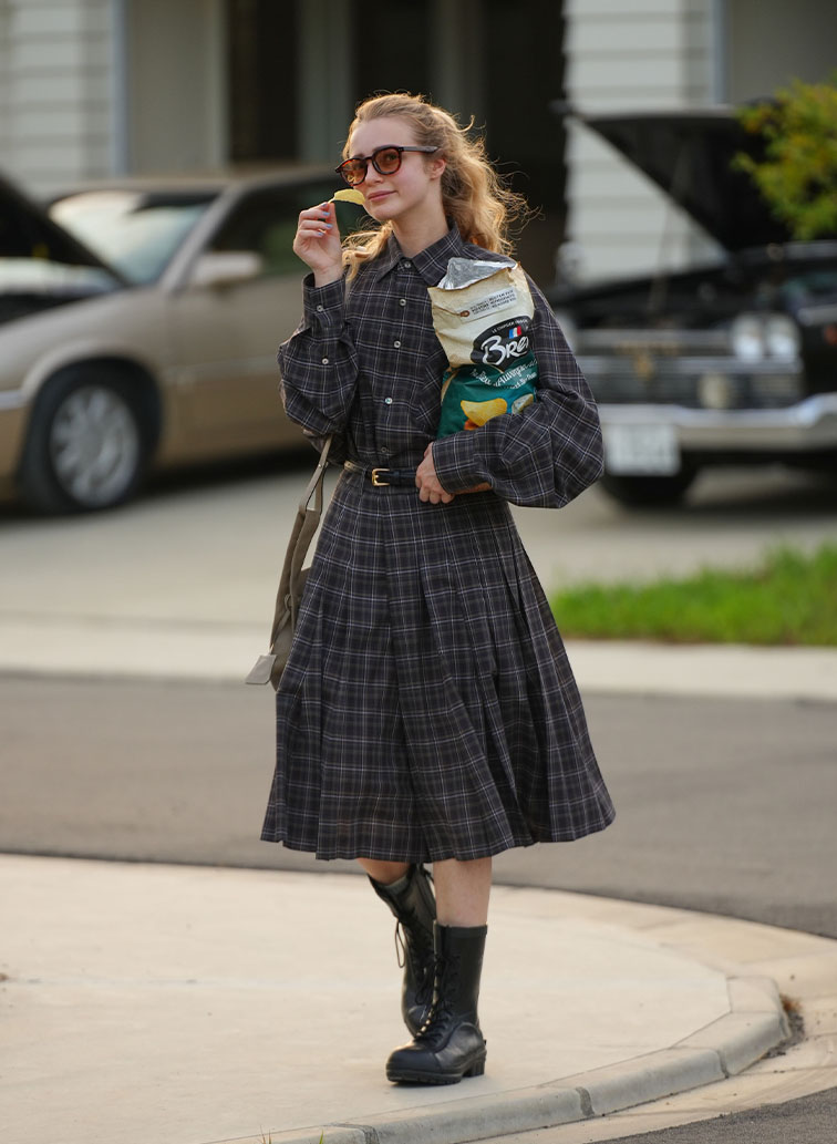 sheer wool check pleated skirt pants 詳細画像 Brown 3